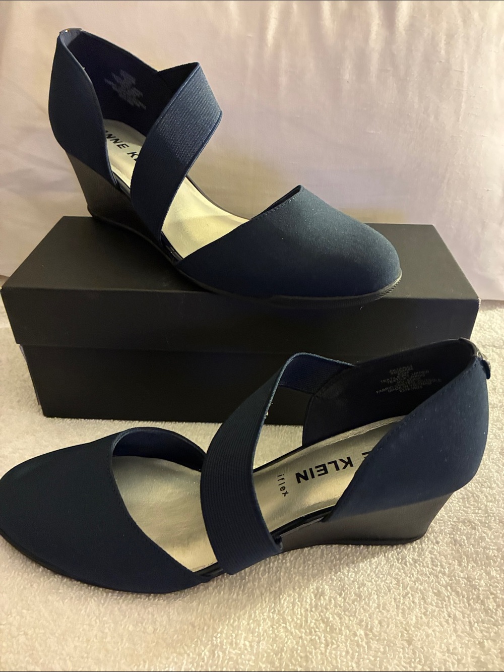 NWOB Anne Klein Navy Elastic Cross-Strap Wedge Pumps